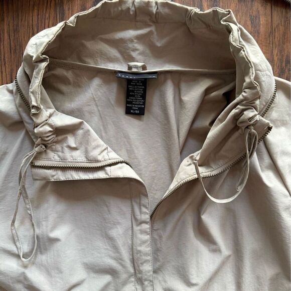 Womens Raincoat Rain Jacket Tan Hood Drawstring Waist Two Way Zipper Size XL - Picture 9 of 16